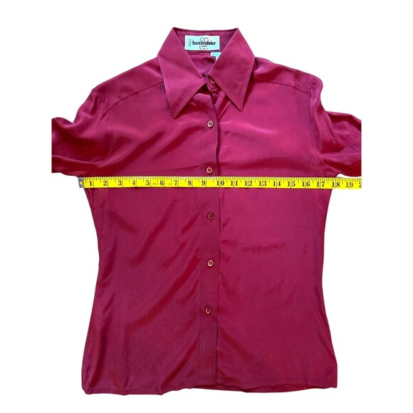 Franck Olivier Paris 1970s Silk Blouse French Size 40 Red Burgundy Dagger Collar - Picture 6 of 14